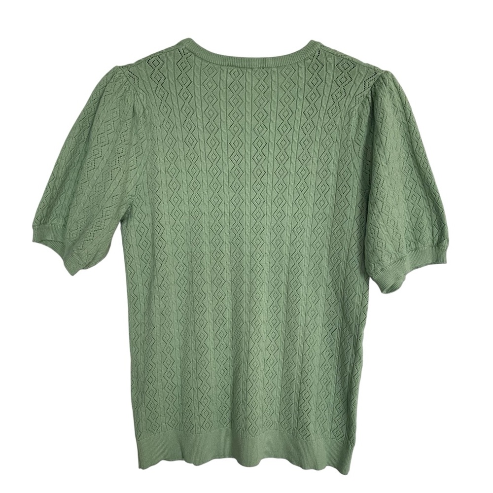 Adrianna Papell M Short Sleeve Mint Green Pastel Pointelle Knit Top - Picture 2 of 8